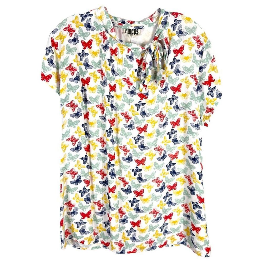 Circus by Sam Edelman Plus Size 20 Top Butterfly All Over Print Tie Neck 866